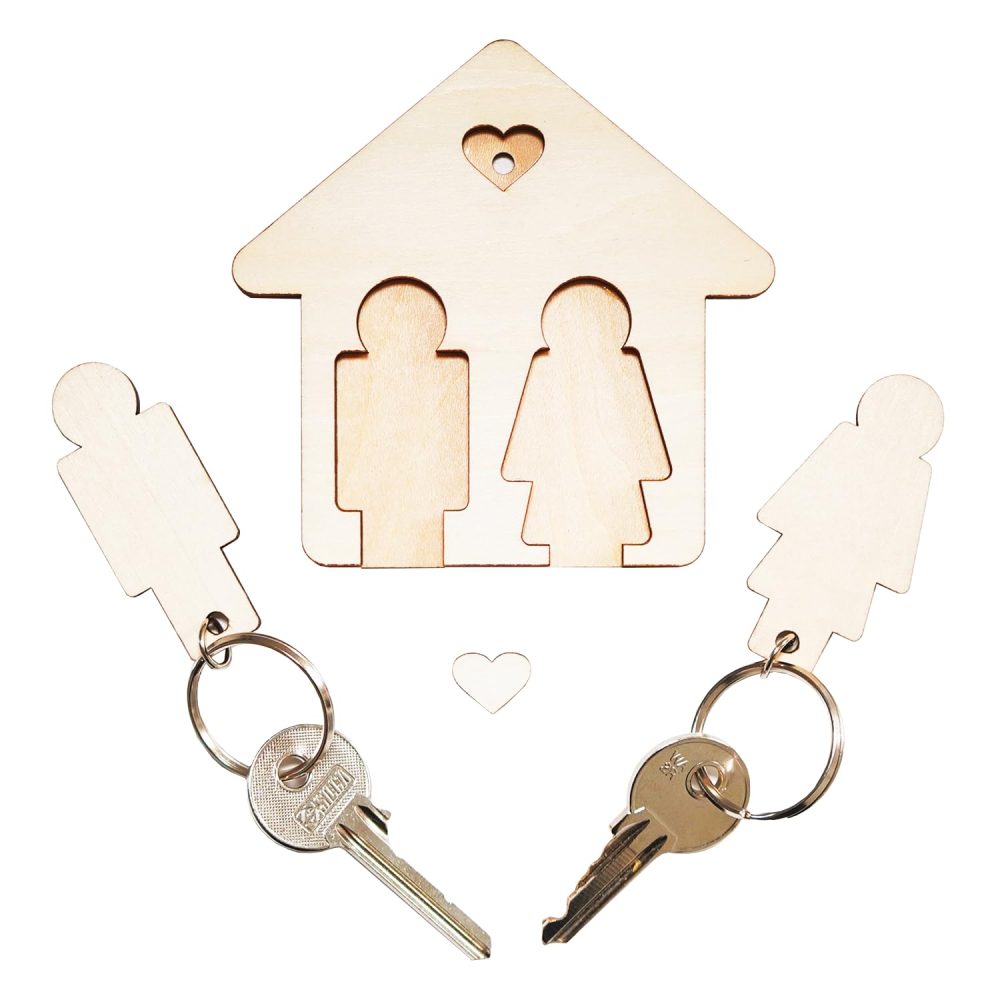 LAC Couples Keyrings - Christmas Couples Gifts for His and Hers - House Warming Gifts New Home Accessories - Wooden Key Holder