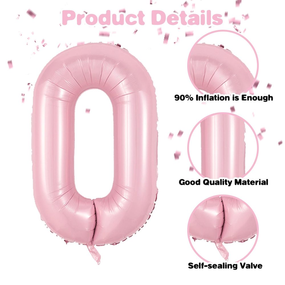 Pastel Pink 10 Balloons, Baby Pink 10 Number Balloons, Pink Number 10 Balloons Set, Pink Foil Star Heart Balloons With Long Balloons For Gilrs Woman 10th Birthday Party 1st Baby Shower Decor - Image 6