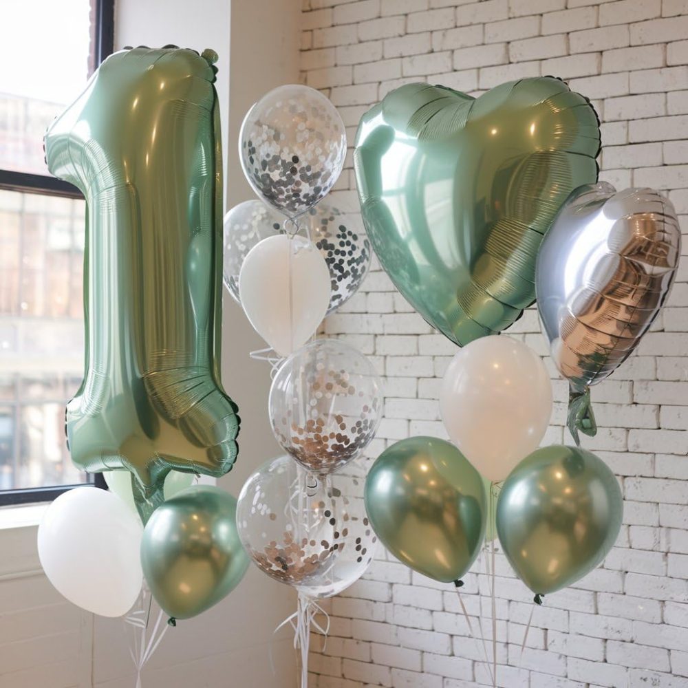 Sage Green Number 10 Balloons, Green 10 Number Balloons, 10th Number Balloons, Olive Green Cream Wihle Foil Star Heart Balloons With Long Balloons For 10th Birthday Party 1st Baby Shower Decorations - Image 2