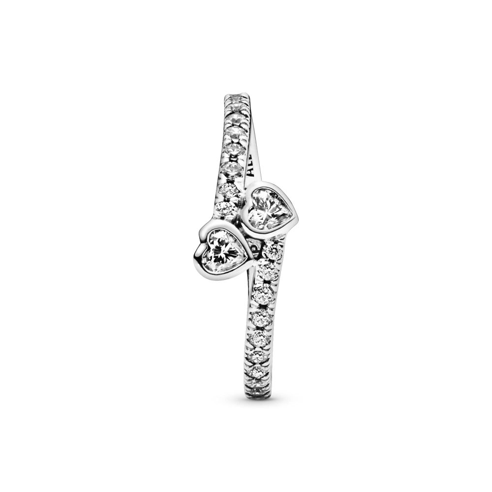 PANDORA Moments Women's Sterling Silver Two Sparkling Hearts Cubic Zirconia Ring, Size 50, With Gift Box - Image 6