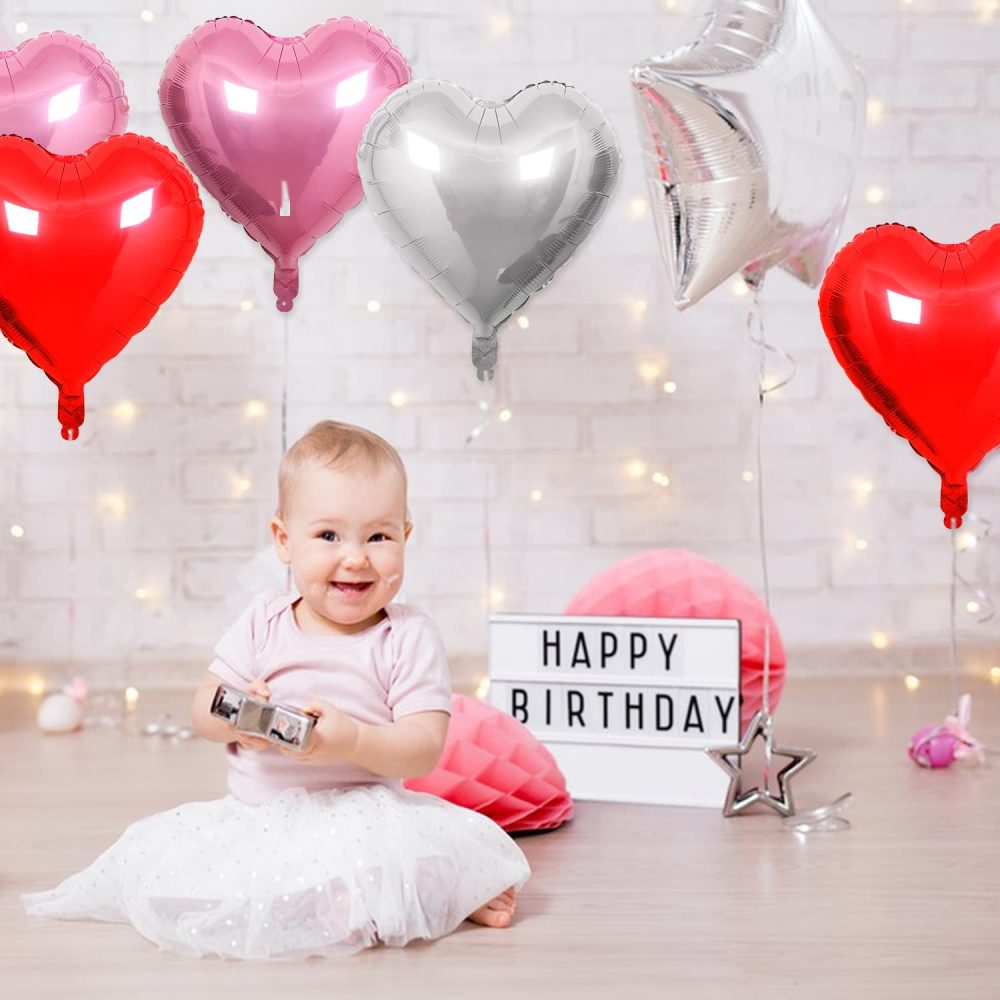 20PCS 46CM Heart Balloons Heart Foil Balloons Mylar Heart Balloons Metallic Aluminum Balloons Romantic Party Decor Balloons for Valentines Day Birthday Wedding Bridal Decor (red pink silver) - Image 2