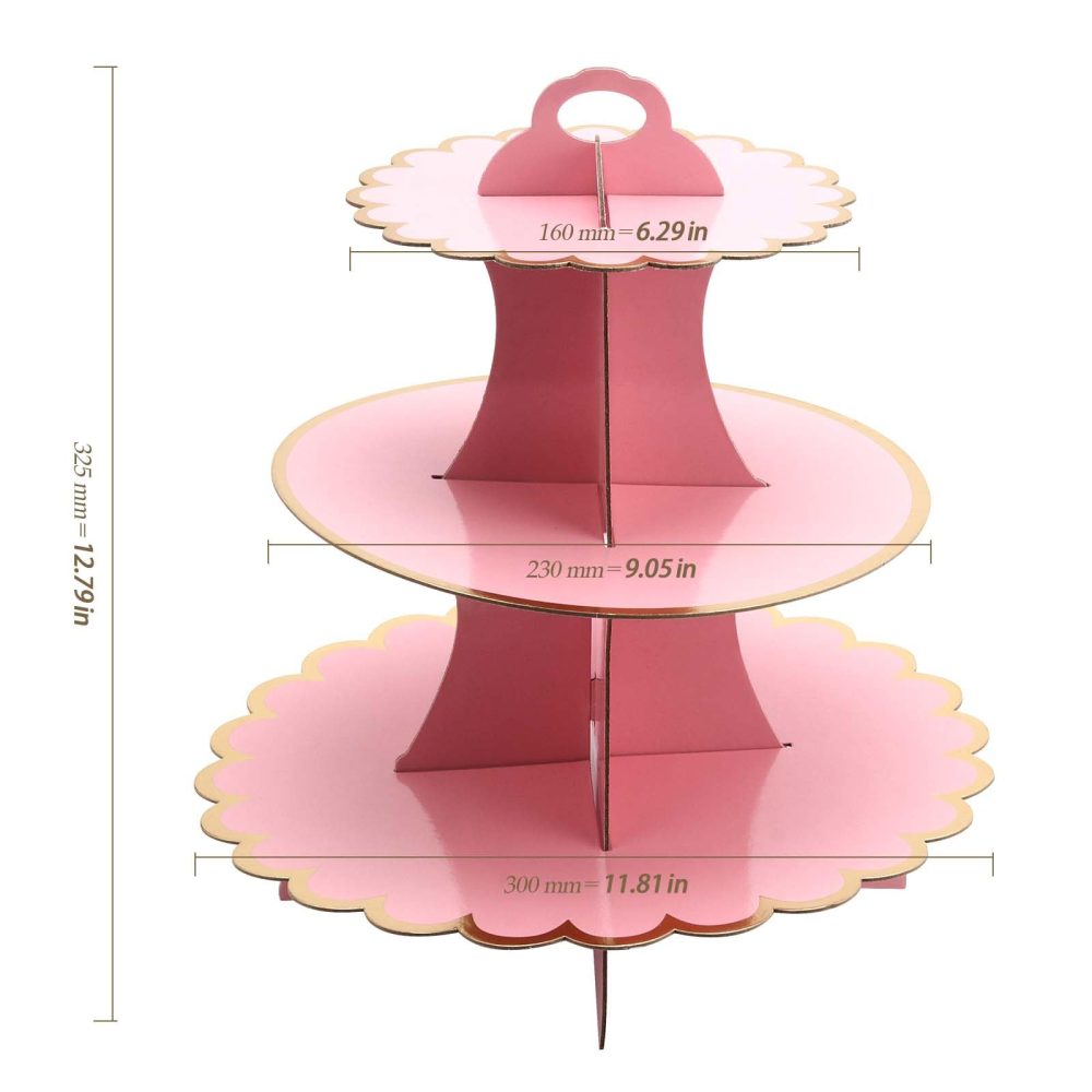 HEIHAK 6 Pack 3 Tier Cardboard Cupcake Stand, Pink and Blue Round Dessert Tower Cupcake Holder for Afternoon Tea, Birthday and Wedding - Image 7