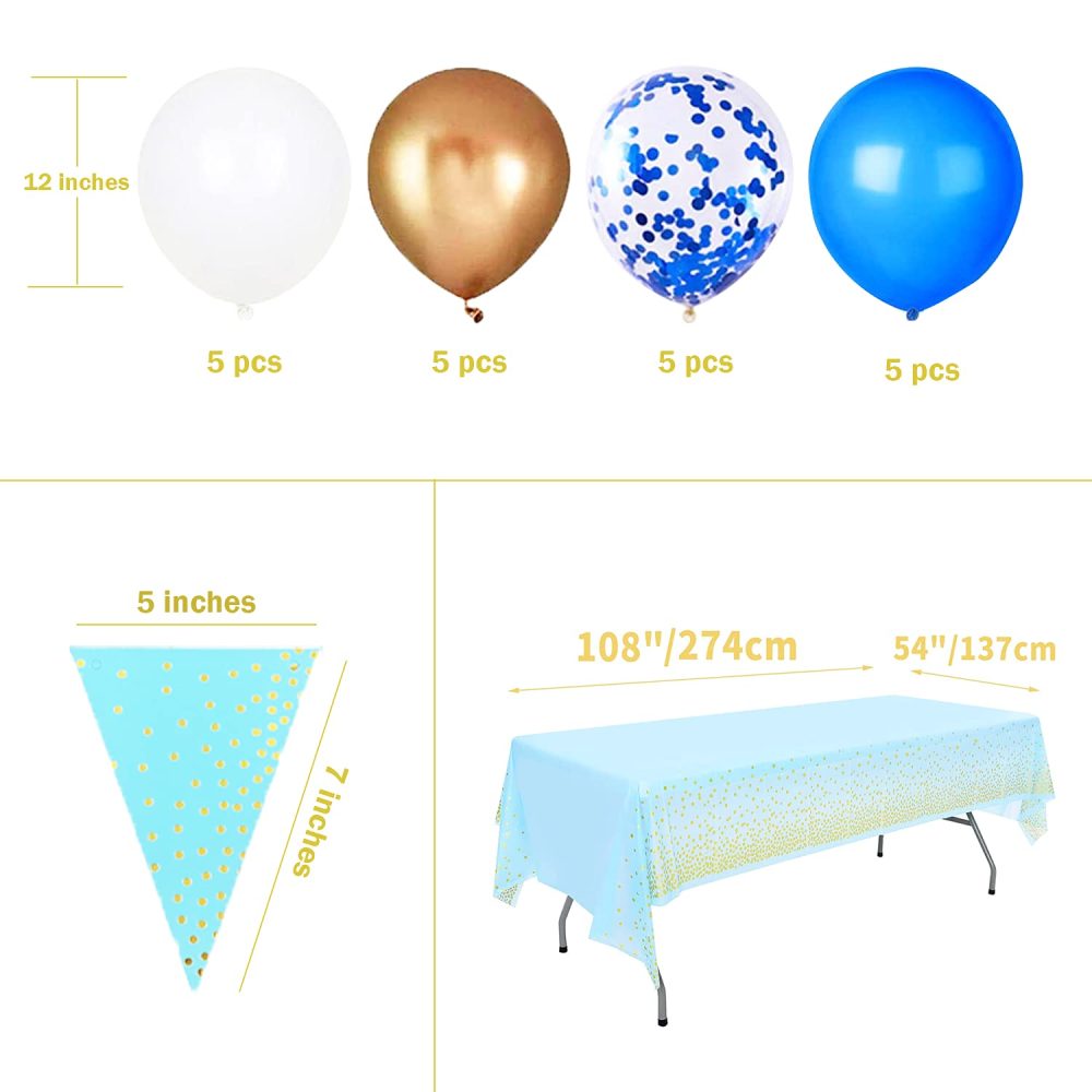 ZhiheHui 143 Pieces Blue and Gold Party Supplies Set, Golden Party Dinnerware, Include Blue Paper Plates Napkins Cups, Plates, Cups, Napkins for Graduation, Birthday, Cocktail Party - Image 4