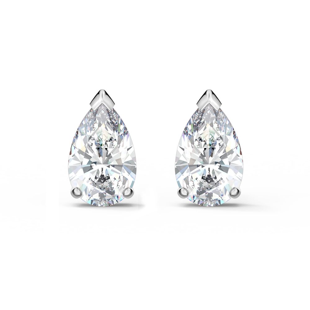 Swarovski Attract Pear Shaped Pierced Stud Earrings with Clear Crystals on a Rhodium Plated Setting, a Part of the Attract Collection