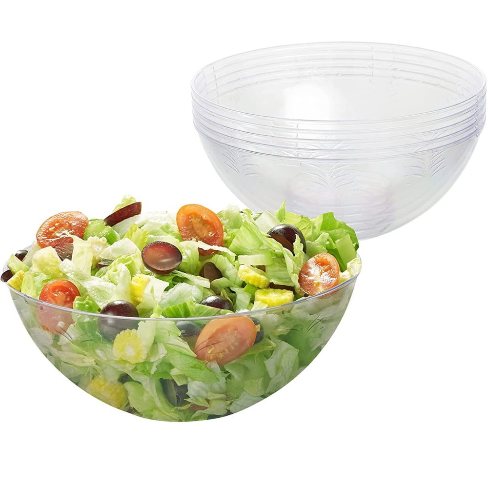 MATANA 5 Clear Hard Plastic Serving Bowls, 1500ml - Sturdy & Reusable - Ideal for Salad, Snacks & Crisps - Parties, Picnic, Birthdays, BBQ & More