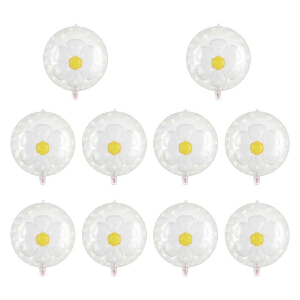 Daisy Balloons - 10pcs Flower Balloons, Daisy Aluminium Balloon Party Decorations, Double Transparent Bubble Daisy Balloon Birthday Decorations, Balloon Decorations Supplies for Birthday Wedding