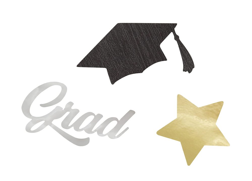 Unique 24879 Large Foil Confetti-Stars & Caps Graduation Party, Multicolour