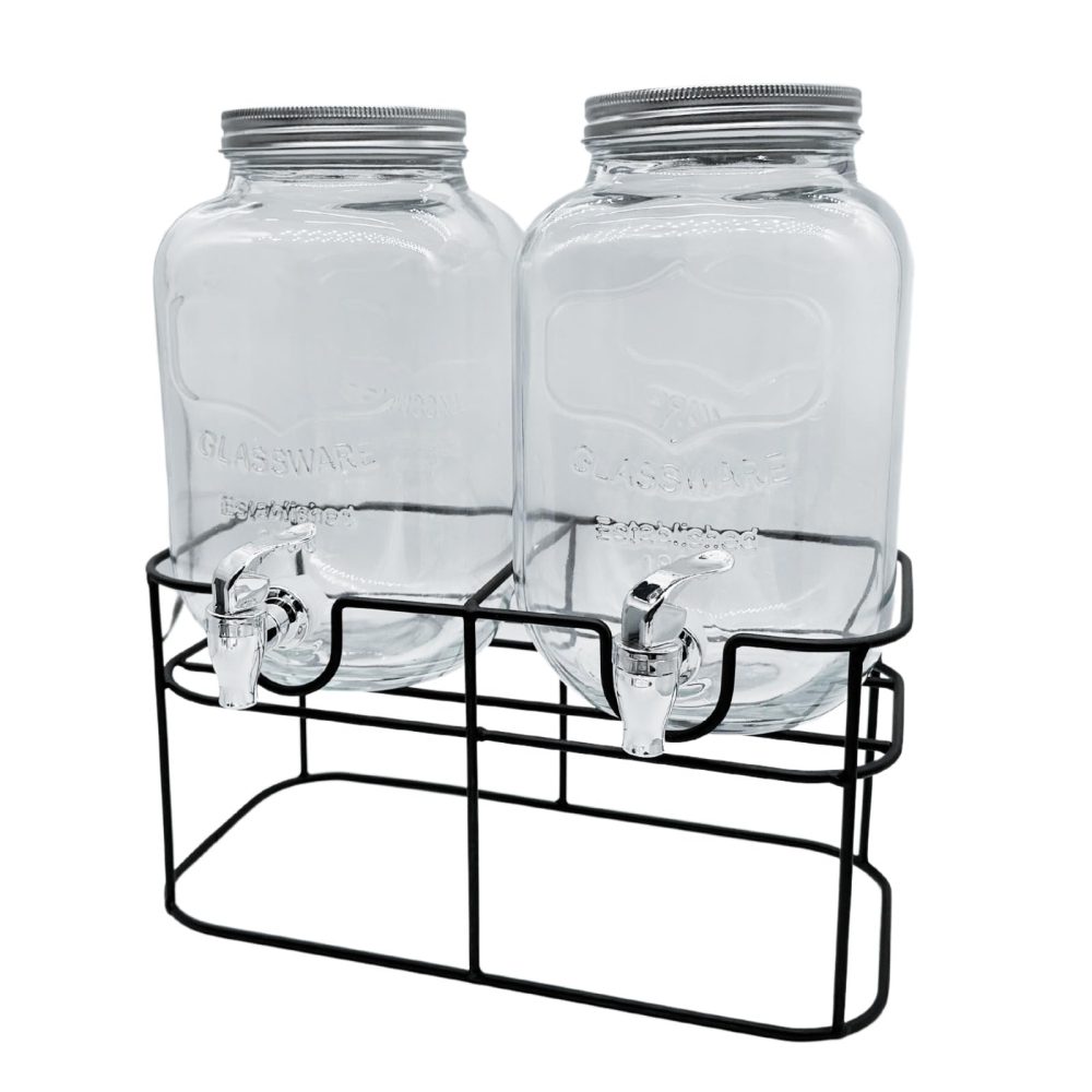 Trendi 2 X 4L Glass Water Dispenser with Metal Wire Stand: A Stylish and Practical Solution for Serving Cocktails, Juices, Water, and More in Elegance - Image 4