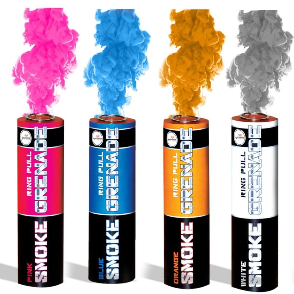 EXCLUSIVE ONLINE RING PULL SMOKE GRENADES Pack of 4 Colors (Blue, Orange, Pink and White)