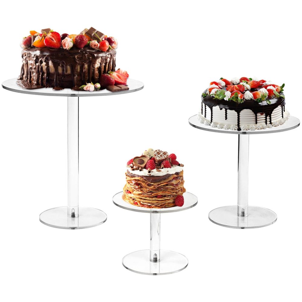 MUXHEL 3 Set Acrylic Cake Stand, Clear Wedding Cake Stand, Round Acrylic Cupcake Stand Durable Cupcake Holder for Pastry Dessert Birthday Party Wedding