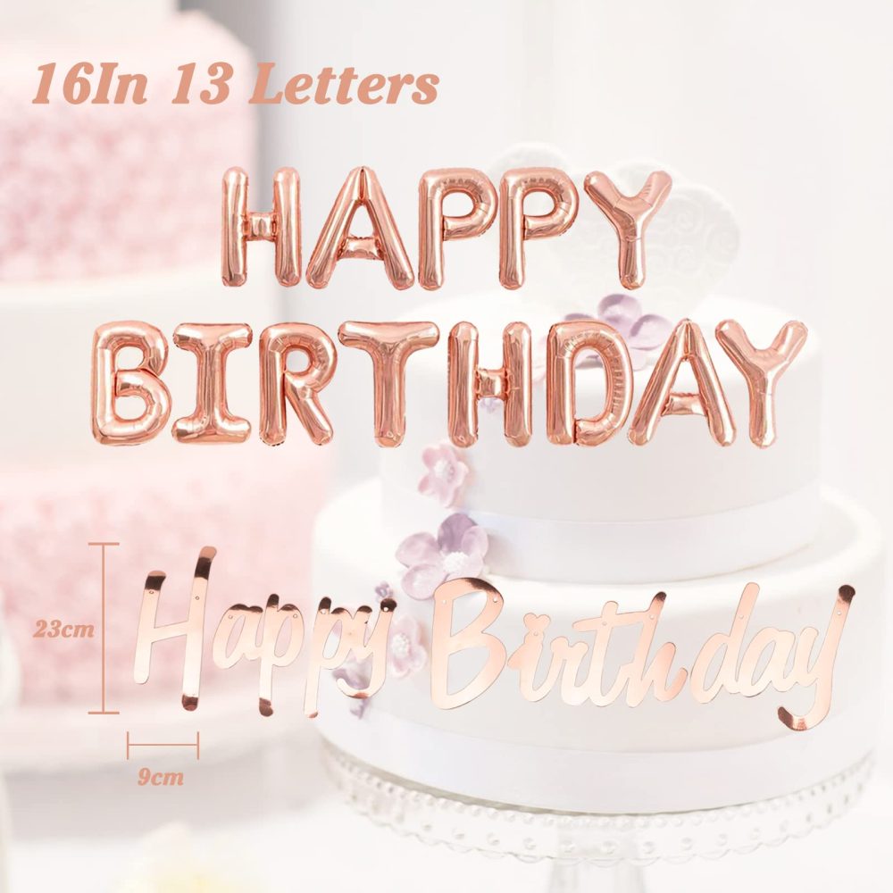 Happy Birthday Balloons, Rose Gold Happy Birthday Balloons Banner for Women Girls, Birthday Banner Foil Balloons Self Inflating with Latex Balloons Confetti Balloons for Happy Birtyday Decorations. - Image 7