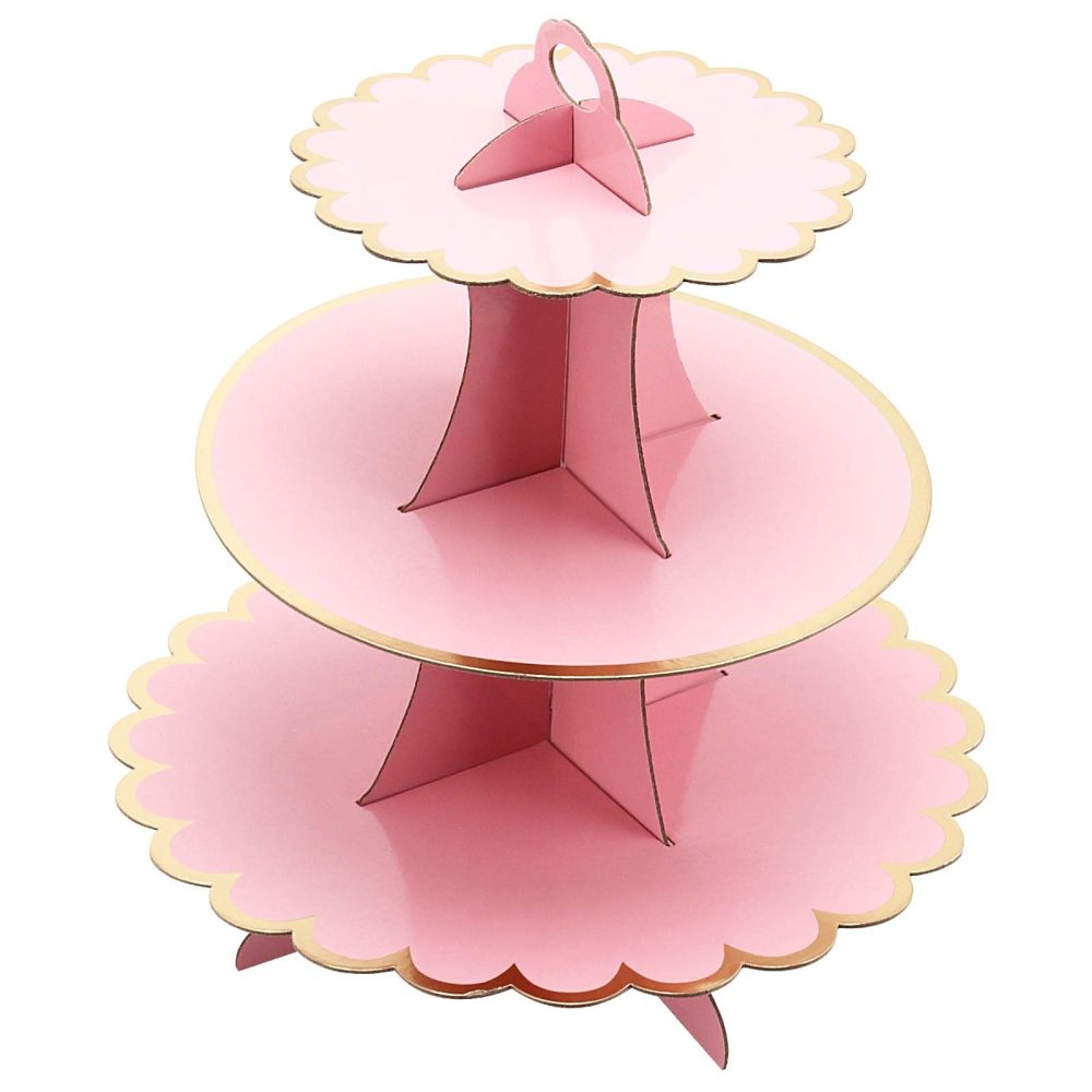 HEIHAK 6 Pack 3 Tier Cardboard Cupcake Stand, Pink and Blue Round Dessert Tower Cupcake Holder for Afternoon Tea, Birthday and Wedding - Image 4