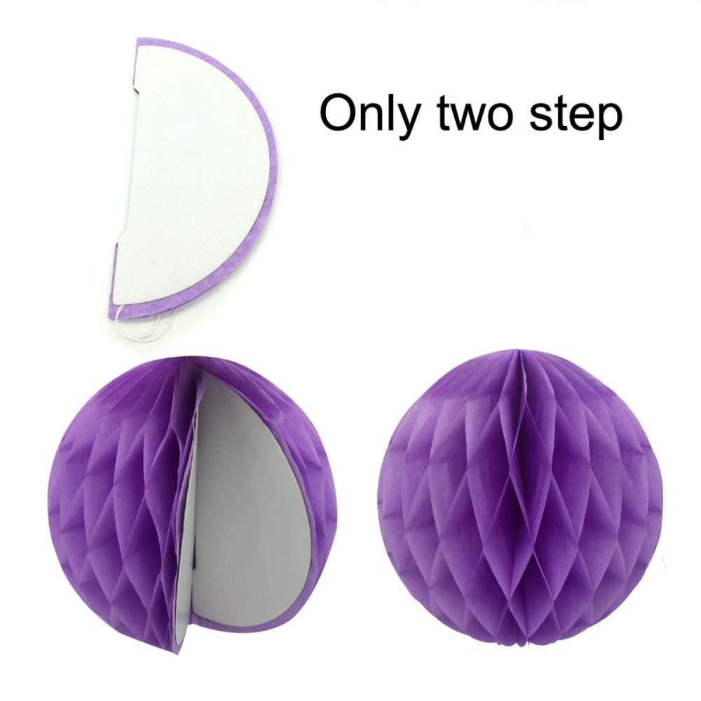 ZERODECO Purple Party Decorations, Hanging Paper Fan Set Tissue Paper Pom Poms Flower Fan and Honeycomb Balls for Birthday Baby Shower Wedding Festival Decorations - Image 2