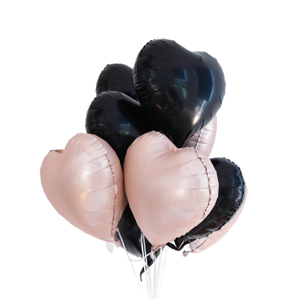 RAYSOONER Foil Balloons, Heart-Shaped, 18 Inch, 5 Vintage Pink, 5 Black, for Birthday Party, Theme Decoration