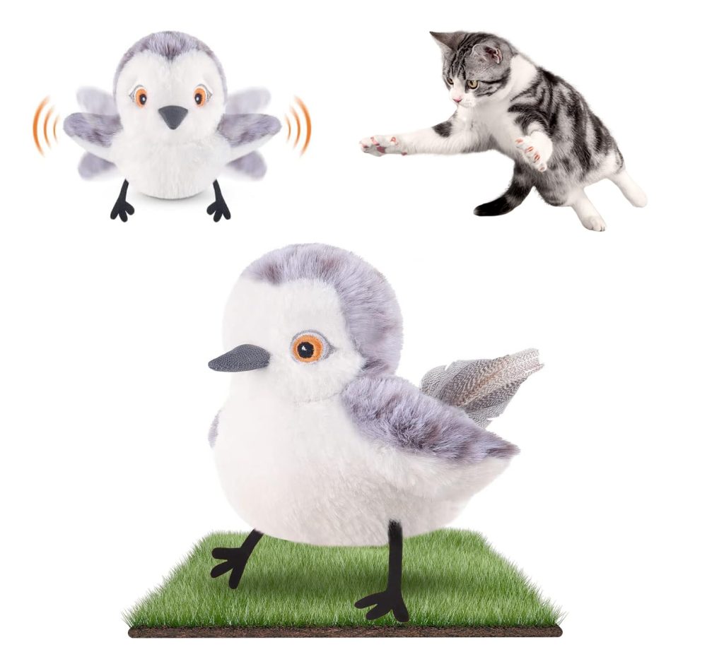 Migipaws Cat Toys Flapping Bird, Lifelike Sandpiper Chirping,Touch Activated KittenToy,Interactive Cat Toy for All Breeds Cat Kicker,Catnip Toys,Rechargeable