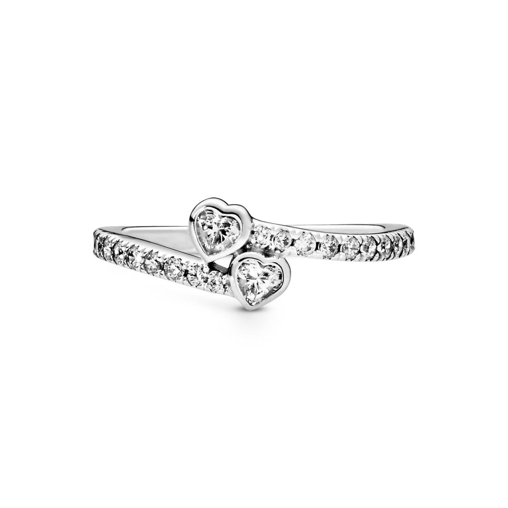 PANDORA Moments Women's Sterling Silver Two Sparkling Hearts Cubic Zirconia Ring, Size 50, With Gift Box - Image 7