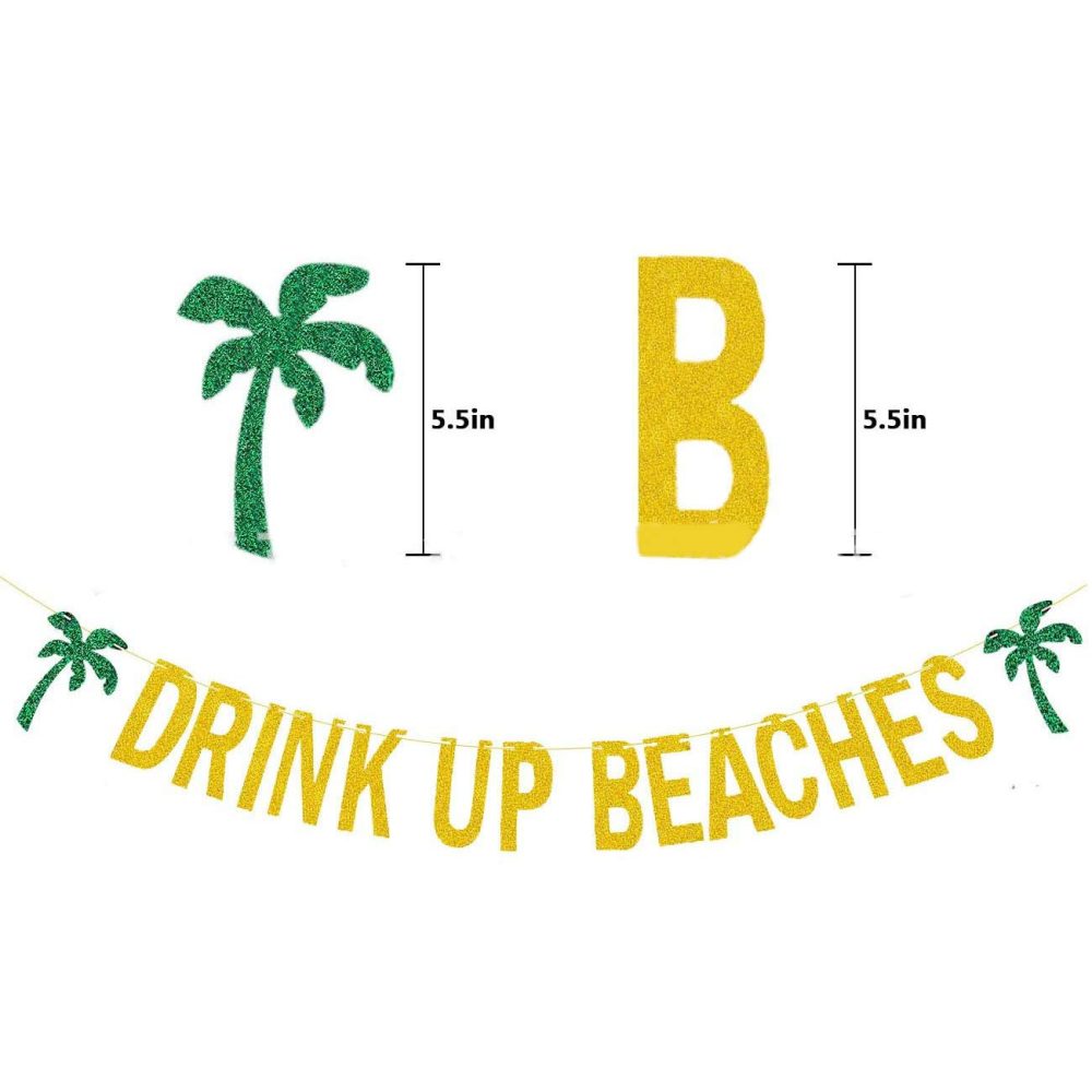 Dusenly Drink Up Beaches Coconut Tree Banner Gold Glitter Hawaii Luau Summer Beach Party Bunting Garland Decorations - Image 4