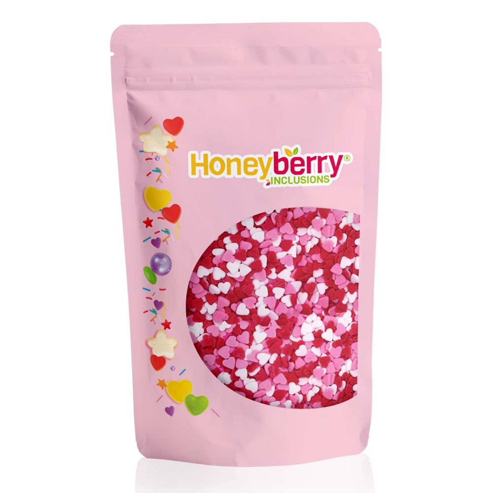 HONEYBERRY INCLUSIONS Pink Red White Hearts 200g - Premium Edible Decorating Sprinkles for Baking, Cupcake and Cake Decorations, Ice Cream, Dessert and Icing Decoration Toppers