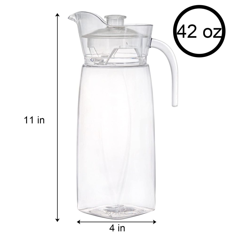 Elsjoy 2 Pack 42 Oz/1.3L Acrylic Pitcher with Lid and Spout, Clear Plastic Water Pitcher Unbreakable Beverage Container for Fridge, Acrylic Drink Pitcher for Iced Tea, Lemonade, Juice, Milk - Image 7