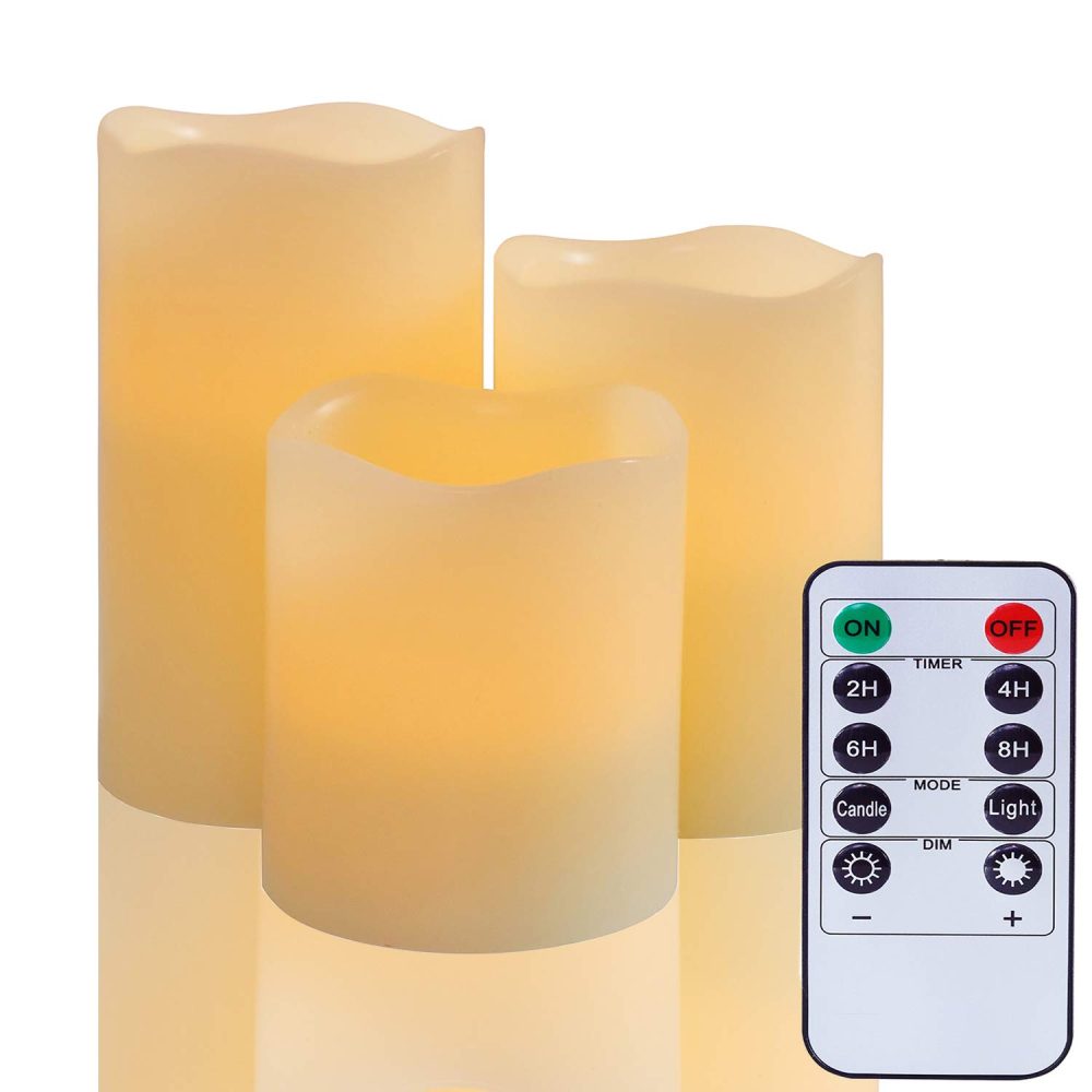 Flameless Battery Operated LED Candles:Real Wax Pillar with Remote Control Flickering Electric Fake Lights for Decoration Christmas Wedding Birthday Party Outdoor Votive Diwali Garden(Set of 3 Ivory) - Image 9