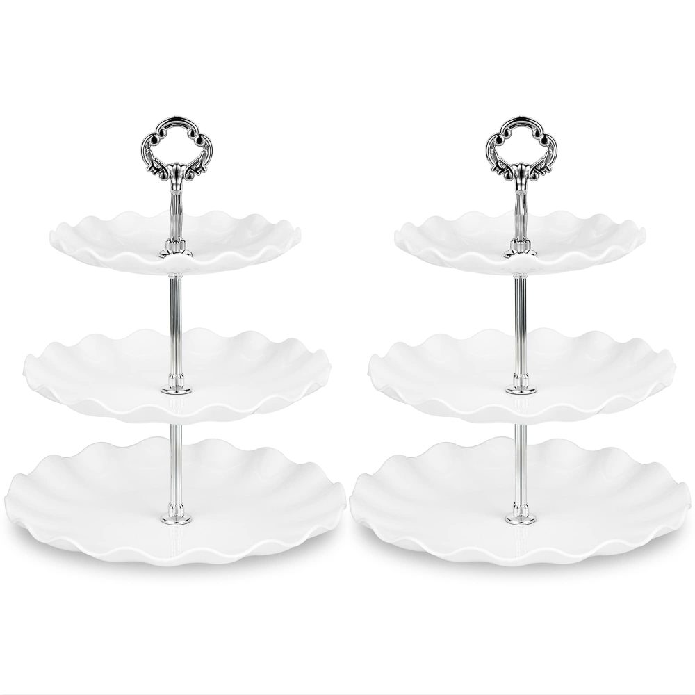 NWK Pack of 2 Large Stable 3-Tier Cupcake Stand 30cm Height Plastic Cake Stand Food Round Display for Wedding Birthday Graduation Afternoon Tea Party (Silver, Large)