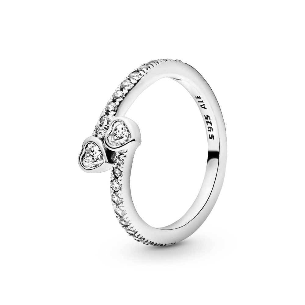 PANDORA Moments Women's Sterling Silver Two Sparkling Hearts Cubic Zirconia Ring, Size 50, With Gift Box - Image 8