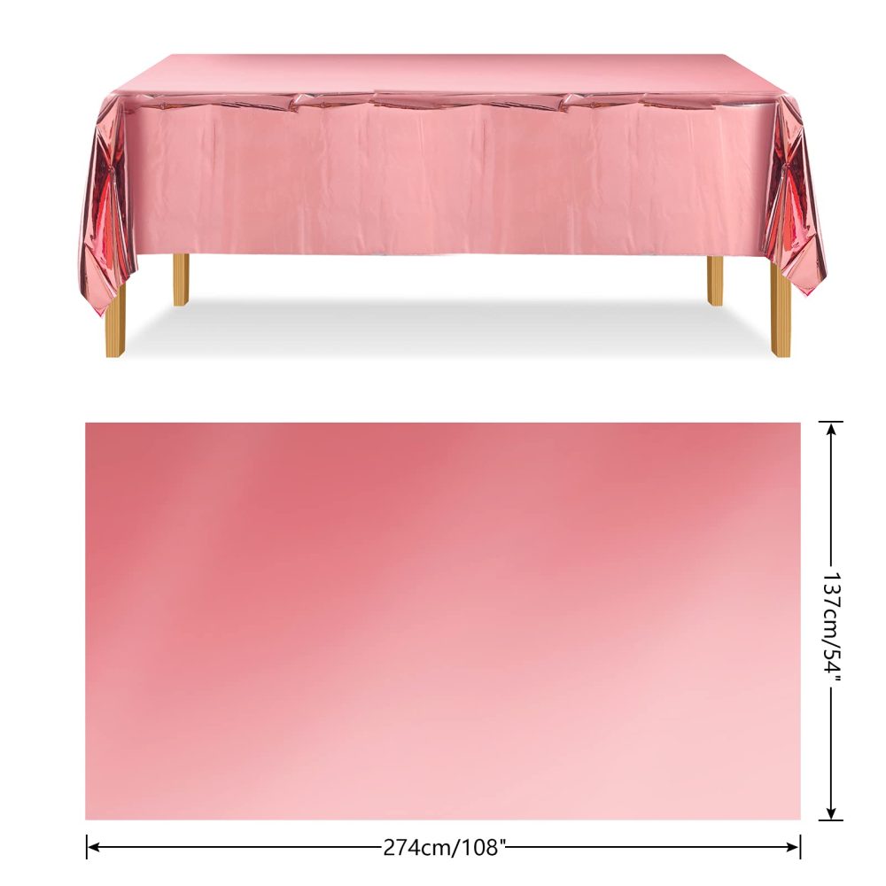 ELECLAND 4Pcs Plastic Rose Gold Table Covers, Metallic Rose Gold Plastic Tablecloth 137 x 274 cm Rectangle Rose Gold Foil Table Cover for Wedding, Baby Shower, Birthday Party Decoration - Image 7