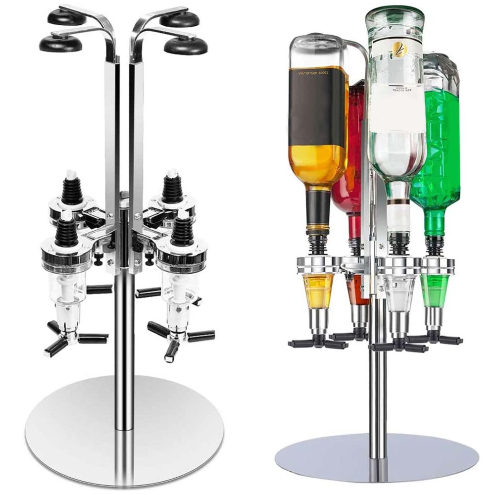 Denny International 4 Bottle Rotary Bar Butler Drinks Stand Spirits Wine Optic Dispenser Party Steel