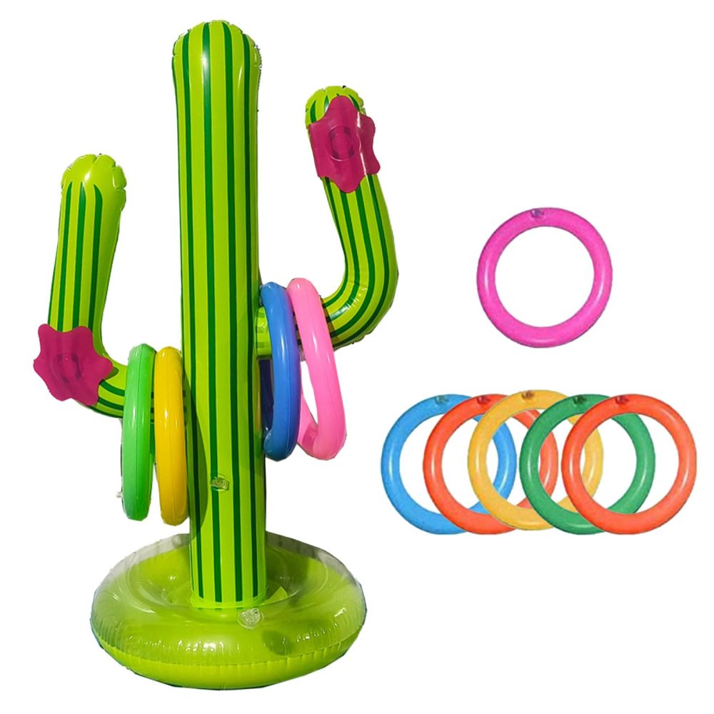 MIVAIUN 7 Pieces Cactus Ring Toss Game Set Inflatable Cactus,inflatable party props,Target throwing toy,Indoor Outdoor Toys Gift for Kids Family,for Hawaii Party Decor Swimming Pool Toy (7 Pcs)