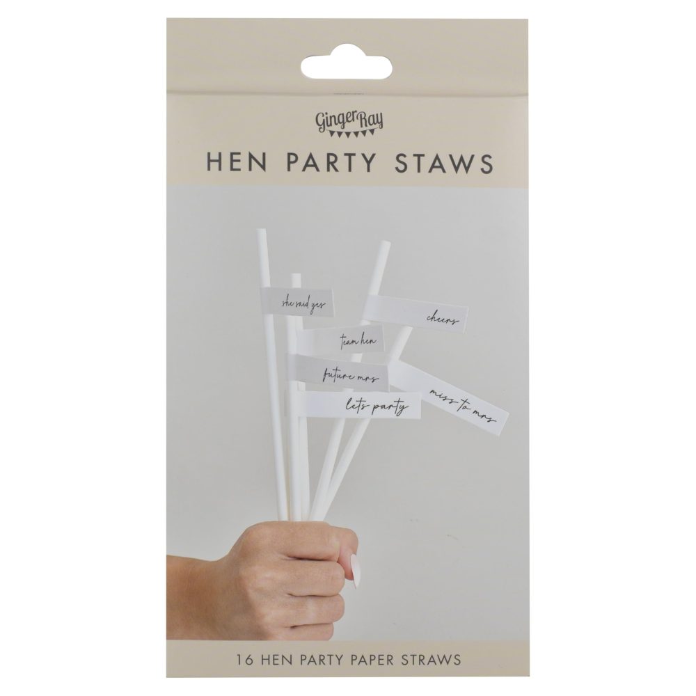 Ginger Ray White Paper Drinks Straws with Slogan Flags Hen Party 16 Pack - Image 2