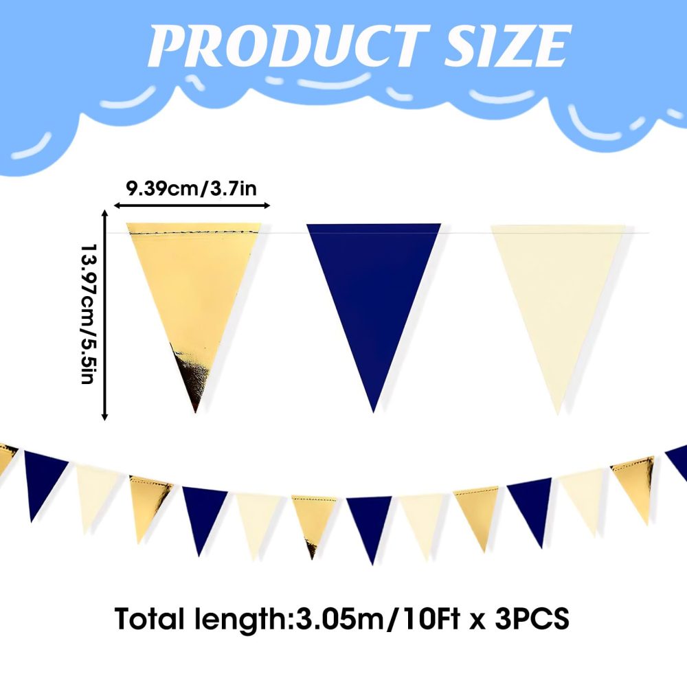 30 Ft Navy Blue Gold Party Decorations,Triangle Flag Pennant Garland Birthday Bunting Paper for Bachelorette Engagement Wedding Birthday Baby Shower Anniversary Hen Graduation Party Supplies - Image 6