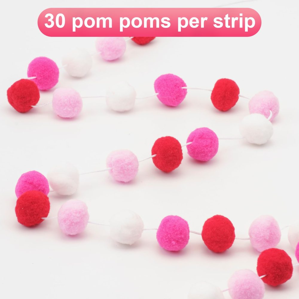 G2PLUS 2PCS Colored Felt Ball Garland, Pom Pom Garland with 60 Balls for Valentine's Day, Rose Pink and White Felt Ball Garlands for Bedroom Valentine's Day Party Decoration - Image 6