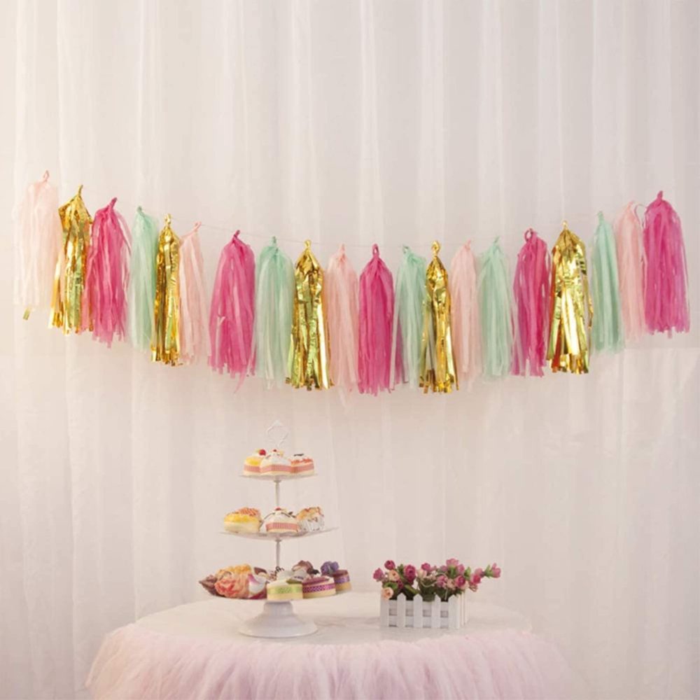 20pcs Rose Pink Party Garlands Hot Pink Mintgreen Gold Tassel Garland Party Tassel Garland Banner for Birthday Engagement Wedding Bridal/Baby Shower Gender Reveal Photo Shoot Vintage Party Decorations - Image 5