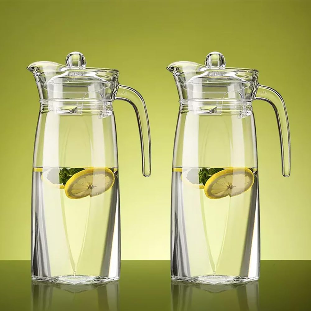 Elsjoy 2 Pack 42 Oz/1.3L Acrylic Pitcher with Lid and Spout, Clear Plastic Water Pitcher Unbreakable Beverage Container for Fridge, Acrylic Drink Pitcher for Iced Tea, Lemonade, Juice, Milk - Image 2