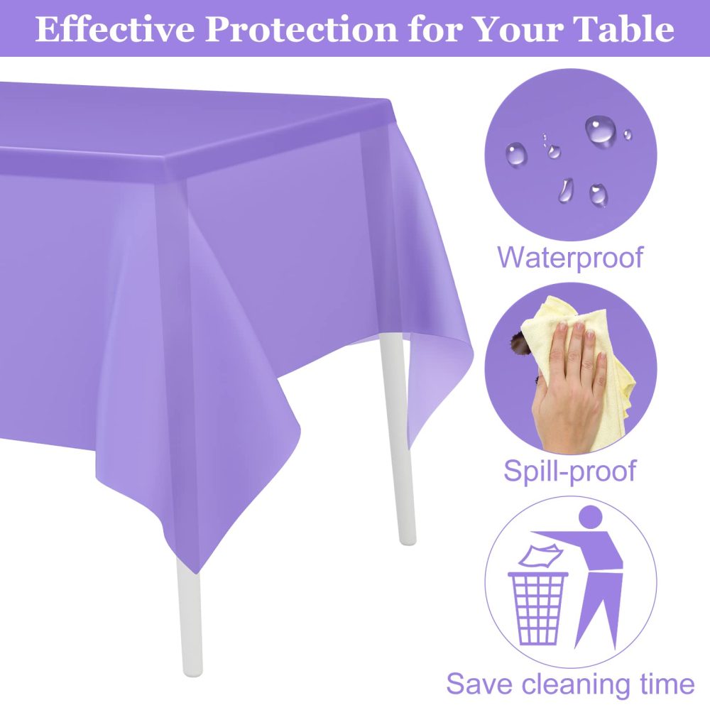 PLULON 2Pcs Purple Tablecloth Plastic Table Cover 137 x 274cm Rectangle Table Cover for Wedding Birthday Party Home Table Decorations - Image 5