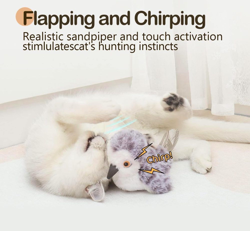 Migipaws Cat Toys Flapping Bird, Lifelike Sandpiper Chirping,Touch Activated KittenToy,Interactive Cat Toy for All Breeds Cat Kicker,Catnip Toys,Rechargeable - Image 6