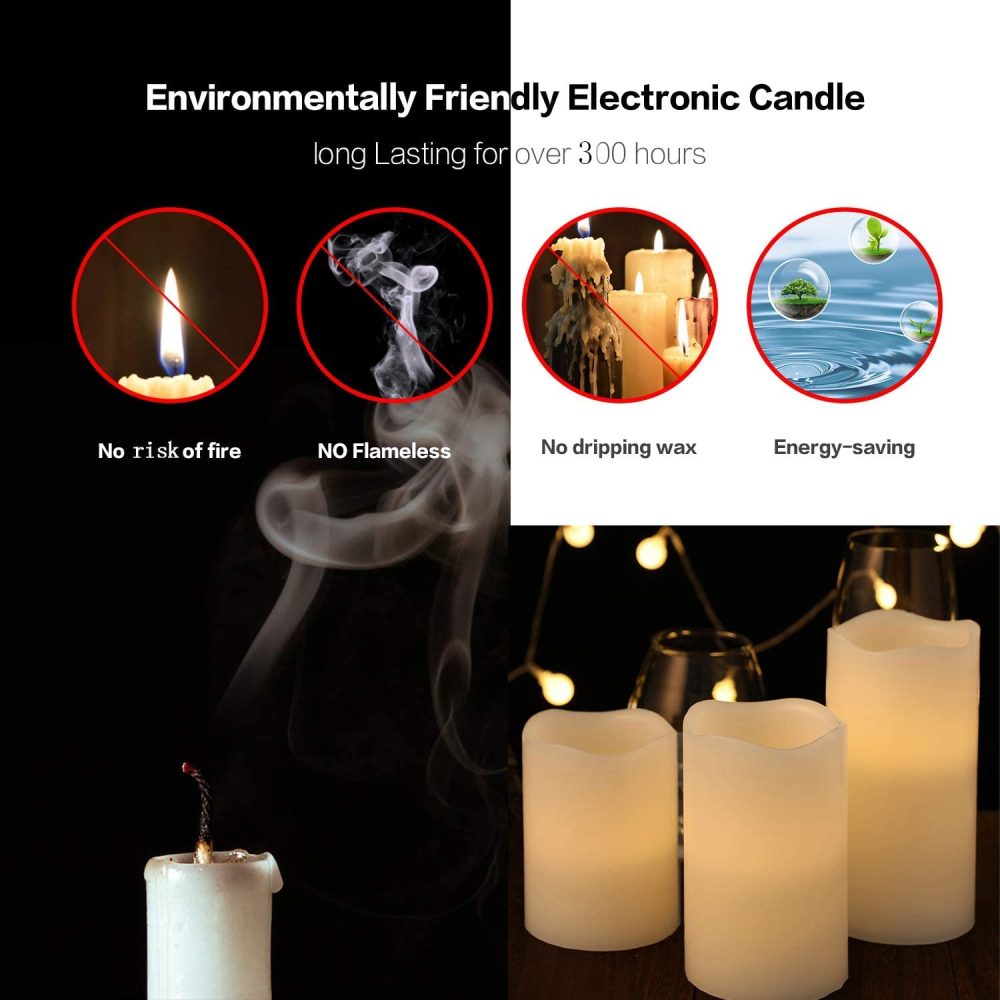 Flameless Battery Operated LED Candles:Real Wax Pillar with Remote Control Flickering Electric Fake Lights for Decoration Christmas Wedding Birthday Party Outdoor Votive Diwali Garden(Set of 3 Ivory) - Image 8