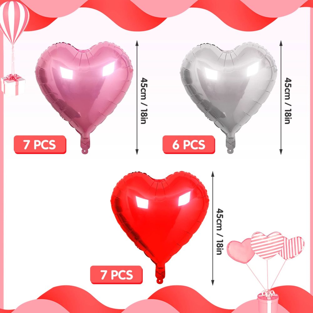 20PCS 46CM Heart Balloons Heart Foil Balloons Mylar Heart Balloons Metallic Aluminum Balloons Romantic Party Decor Balloons for Valentines Day Birthday Wedding Bridal Decor (red pink silver) - Image 8