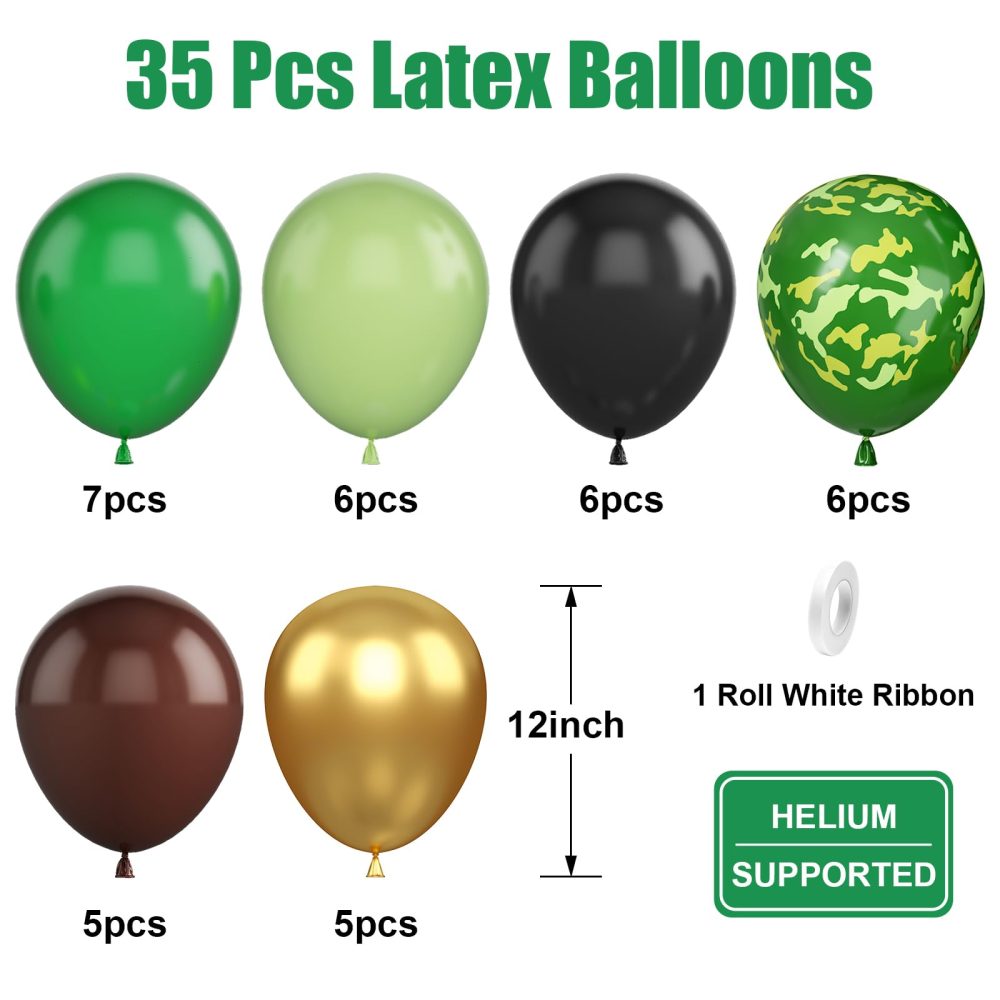 Green and Brown Balloons, 12 Inch Camo Balloons Brown, Sage Green and Metallic Gold Balloons Dark Green and Black Balloons for Army Theme Hunting Camping Jungle Birthday Baby Shower Supplies - Image 6