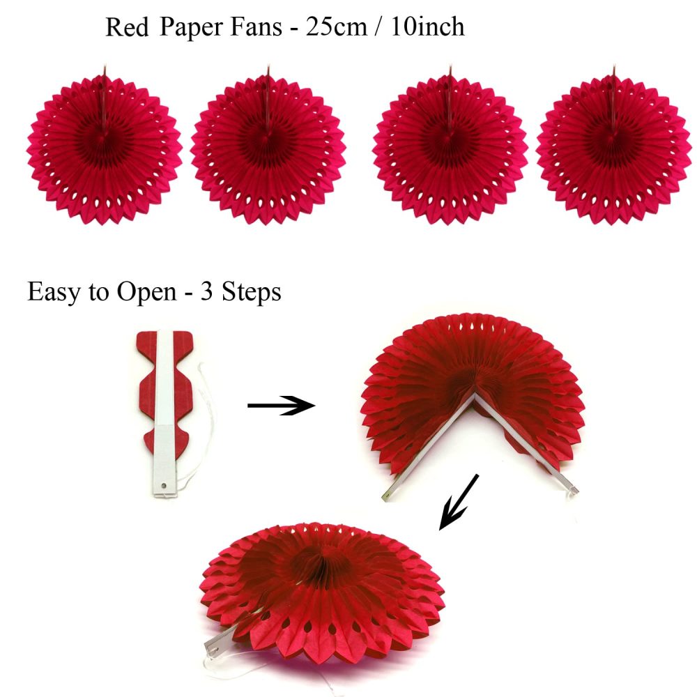 ZERODECO Party Decoration, 21 Pcs Red Hanging Paper Fans Pom Poms Flowers, Garlands String and Triangle Bunting Flags for Birthday Parties Baby Showers Wedding - Image 6