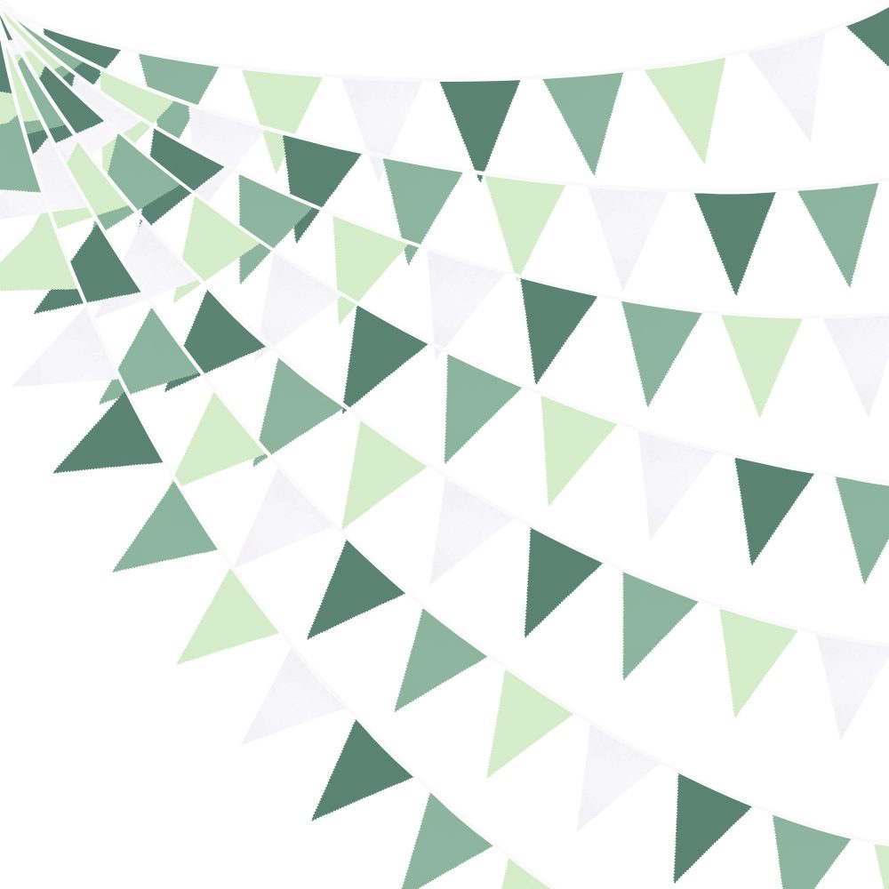 32Ft Sage Green Bunting Banner Party Decorations Avocado Green Fabric Triangle Flag Pennant Garland Streamer for Birthday Wedding Spring Summer Golf Jungle Baby Bridal Shower Outdoor Hanging Decor