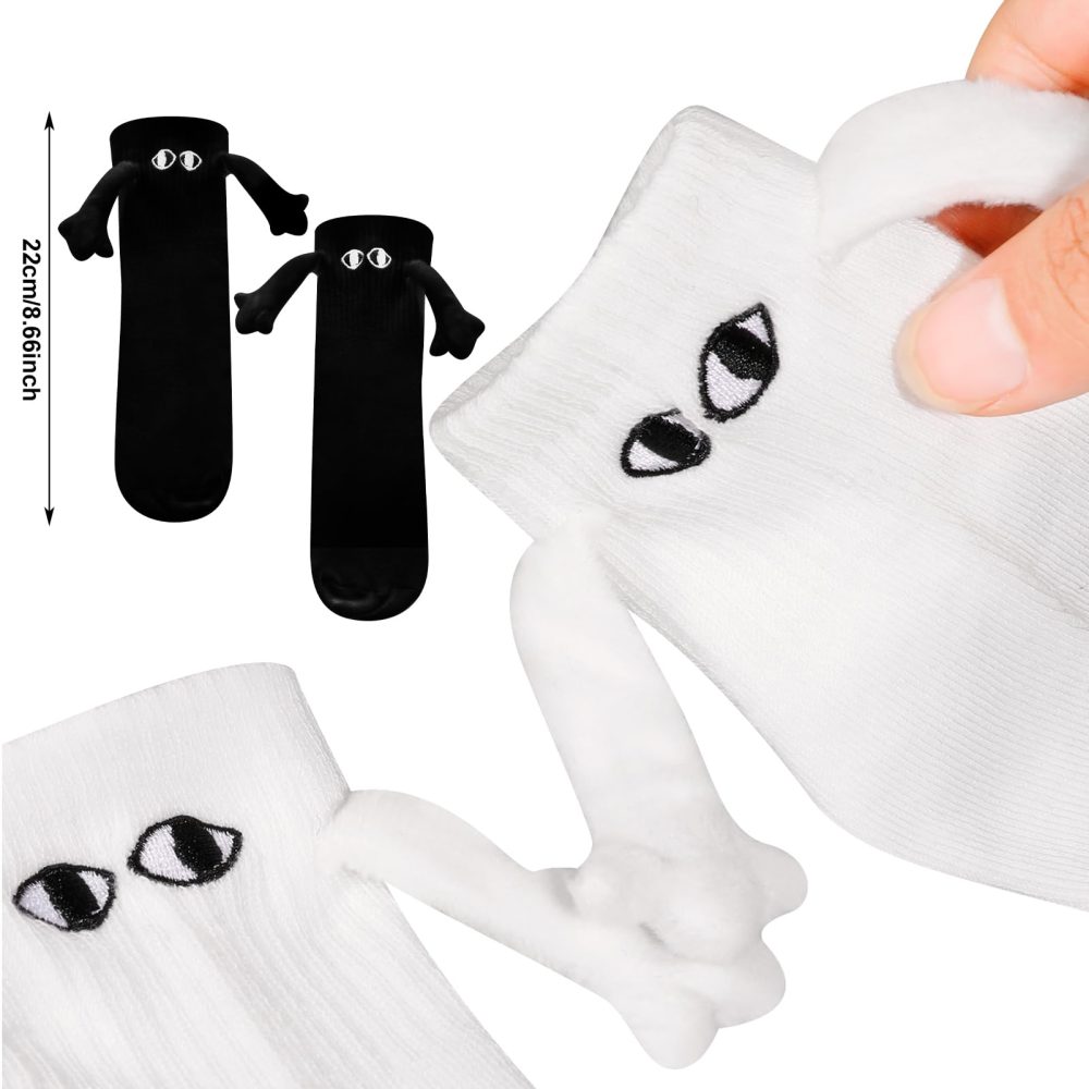 Firtink 2 Pairs Funny Couple Socks, Magnetic Socks Hand Holding Socks Hand in Hand 3D Couple Socks Novelty Show Off Socks Cartoon Casual Crew Socks for Men Women Teens Her Him(large white) - Image 7