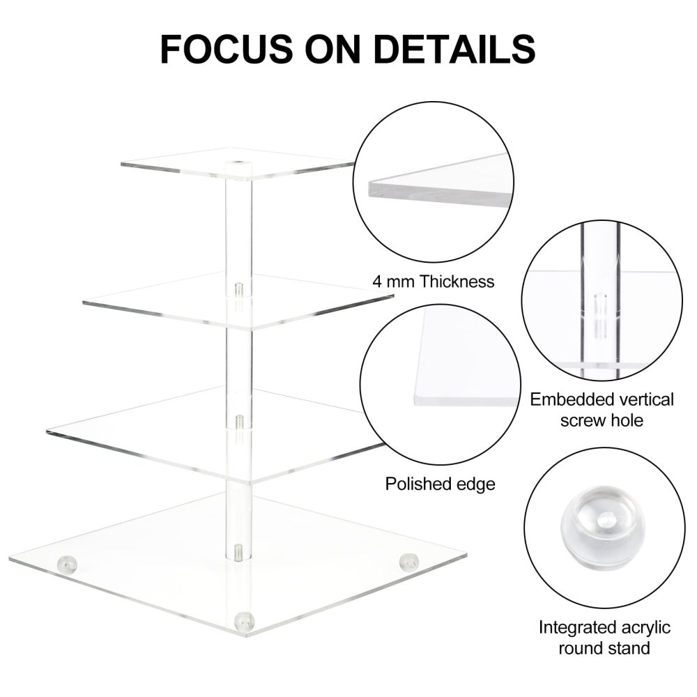 AMEITECH Cupcake Stand with Base, 4-Tier Square Acrylic Cupcake Display Stand Dessert Tower Pastry Stand Premium Cupcake Holder for Wedding Birthday Theme Party - Transparent - Image 7