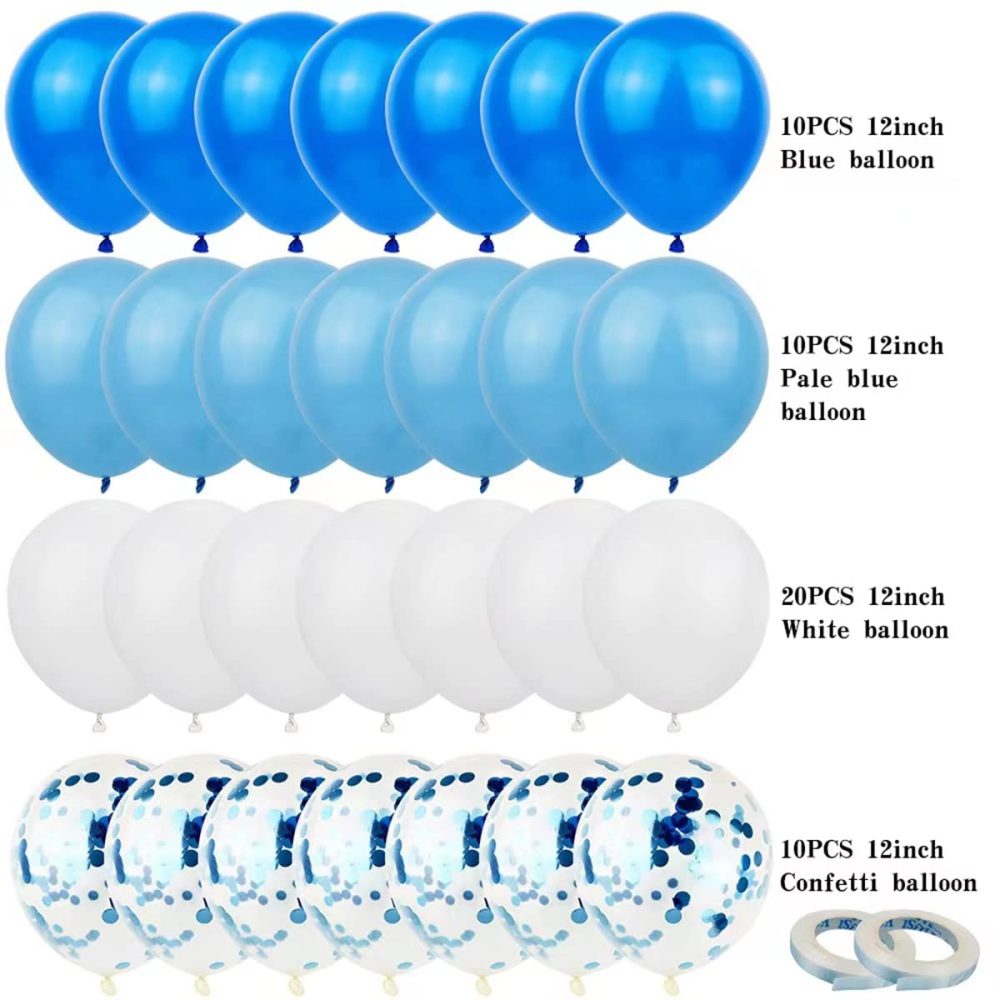 HBell 50pcs Blue White Balloons Set,Blue Confetti Balloons White Balloons 12inch Birthday Latex Party Balloons for Birthday Party Wedding Baby Shower Holiday Party Decoration (Blue) - Image 5