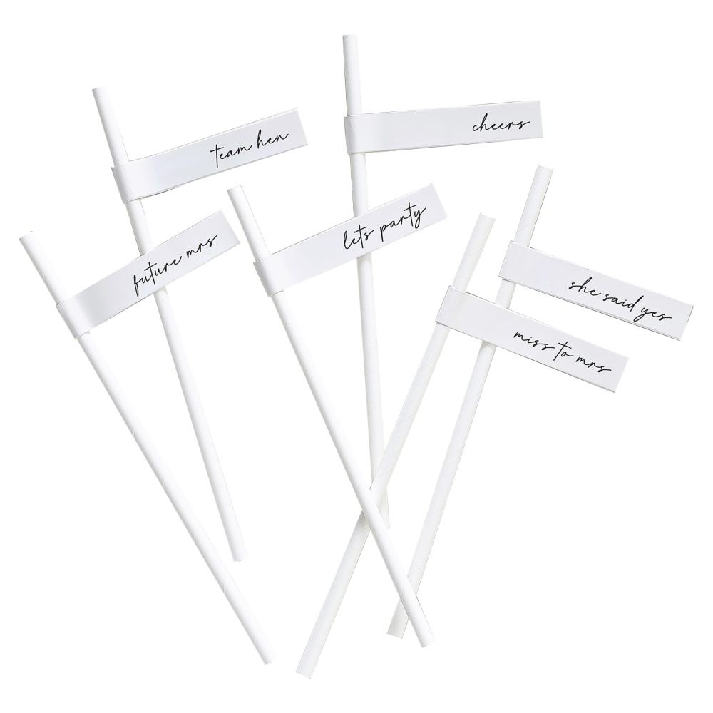 Ginger Ray White Paper Drinks Straws with Slogan Flags Hen Party 16 Pack - Image 4