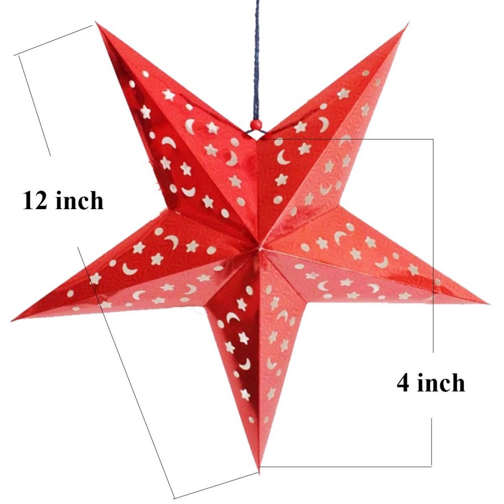 Auony Paper Star Lantern Lampshade,6 Pack 3D Paper Star Pentagram Lampshade for Christmas Xmas Wedding Party Home Hanging Decorations - Image 8