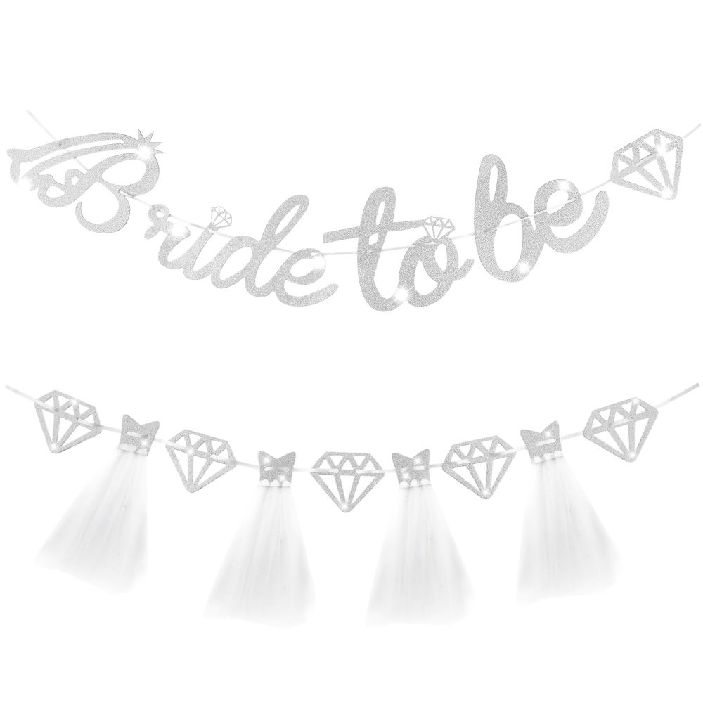 Juivesia Silver Bride To Be Bachelorette Party Banner, Glitter Hen Party Decorations Engagement Hanging Sign Bridal Shower Wedding Supplies