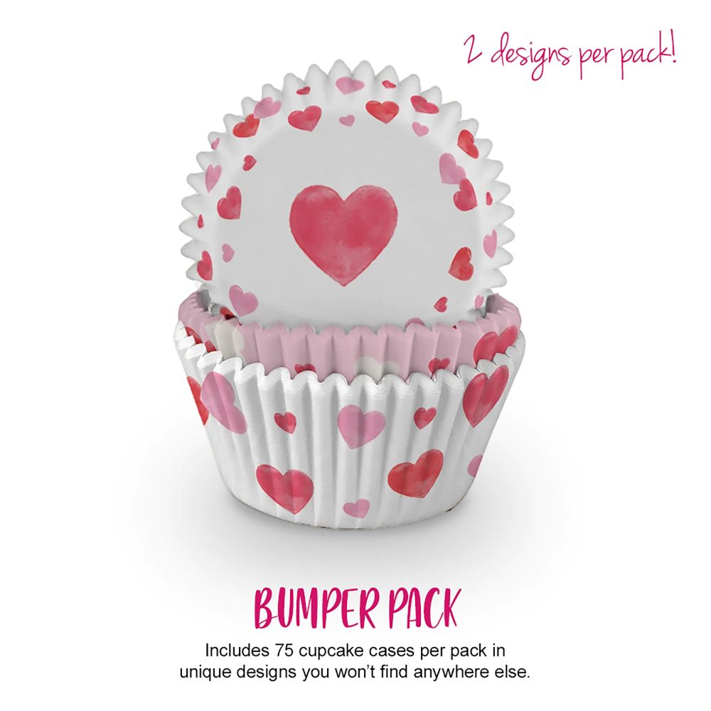 Anniversary House Cupcake Cases, 75 Pieces, Greaseproof Paper Baking Cups, Hearts, J145, White & Pink - Image 8