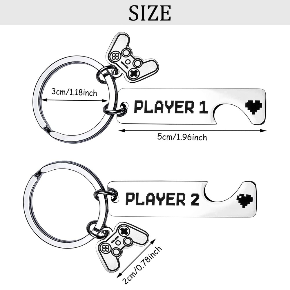 JEKUGOT 2 pieces Couples KeyRings Gifts Gifts for Boyfriend Gift Girlfriend Gift Gamer Couple Gift Romantic Anniversary Valentine's Day Gift Keychain with Silver Heart - Image 2