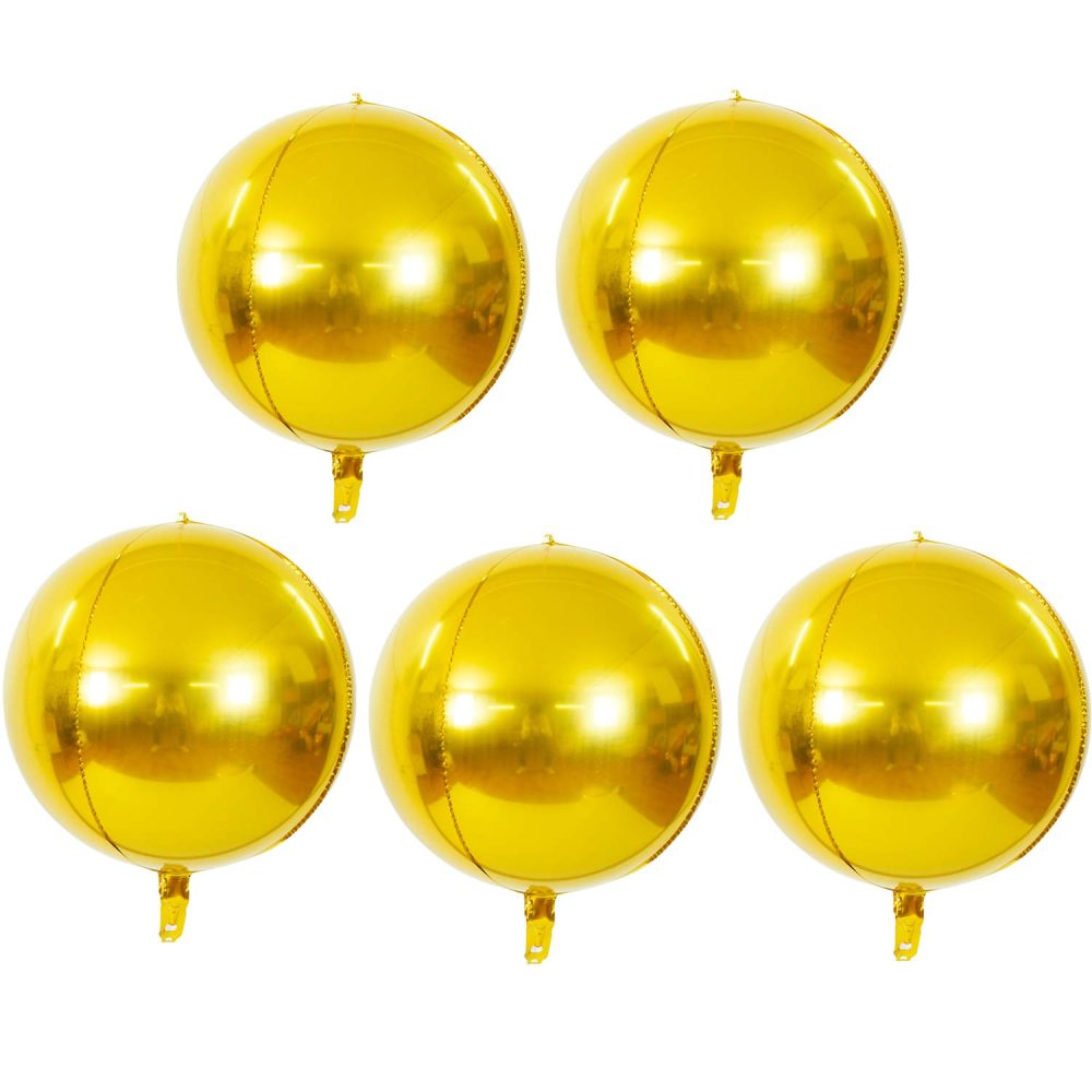 TONIFUL 5pcs Hangable Gold 4D Round Sphere Foil Mylar Balloon 22inch Large Aluminum Film Balloon Gold Mirror Metallic for Birthday Party Wedding Baby Shower Decoration Christmas New Year Supplies